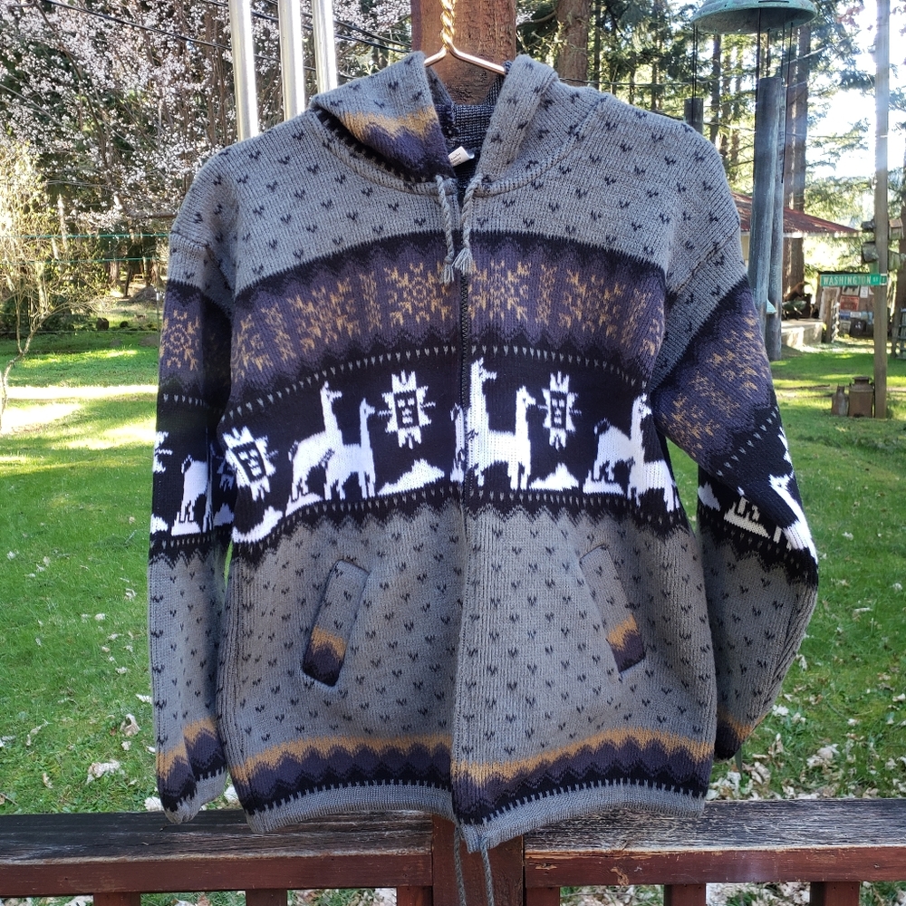 Vintage Artesanias Tuntaquimba Llama/Alpaca Full Zip Wool Hoodie - SA